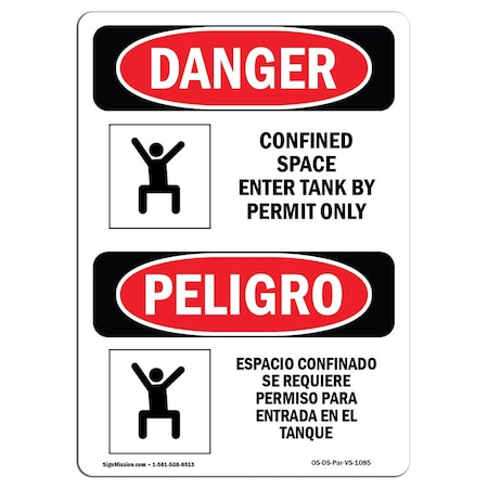 OSHA Danger, Confined Space Enter Tank Permit Bilingual, 10in X 7in Aluminum